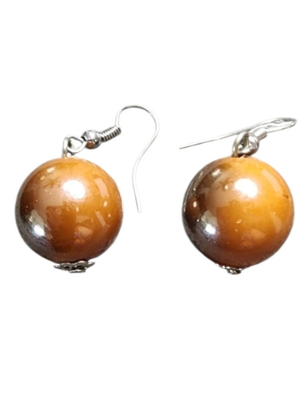 Brown Faux Pearl Drop Earrings